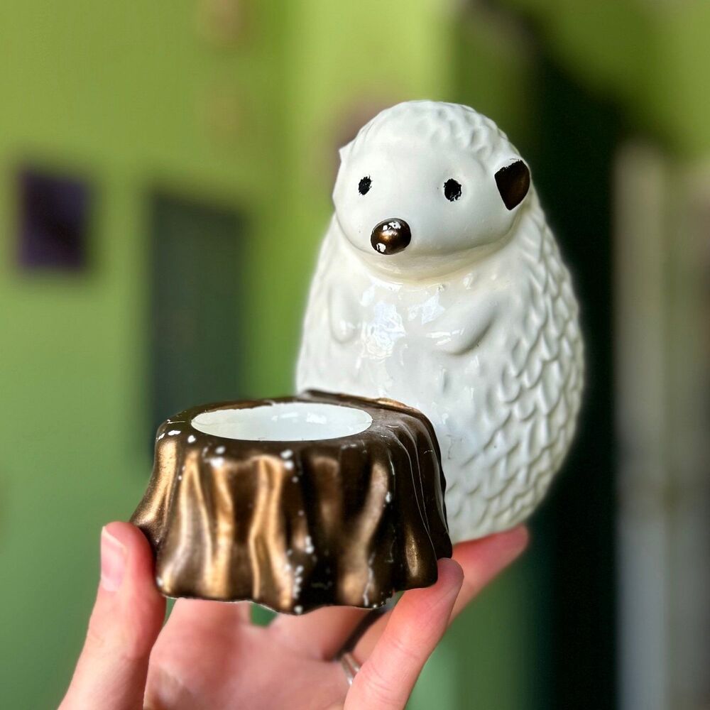Adorable Whimsy Ceramic Hedgehog Indoor Candle Tealight Holder Accent